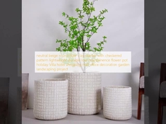 Нейтральный бежевый круглый глиняный плантатор из волокна с квадратным узором легкий долговечный цветочный горшок с низким уровнем технического обслуживания