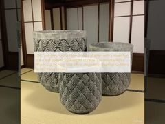 Горшок из серого круглого фиброцемента GRC с повторяющимся узором из пальмовых листьев, легкий, прочный, не требующий особого ухода, цветочный горшок, украшение для виллы, офиса, сада на крыше, ландшафтный проект