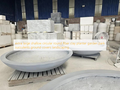 очень большой неглубокий круглый волокнистый глиняный горшок для сада, парка, суккулентов, почвопокровных растений, ландшафтного дизайна