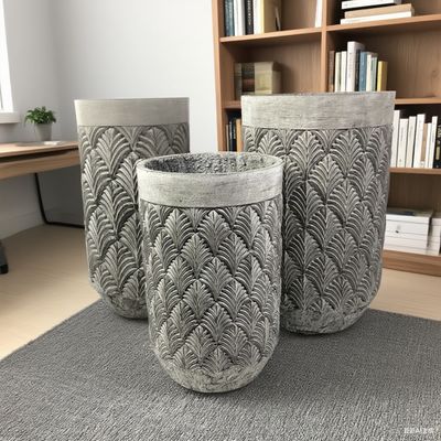 GRC Pot Grey Cylindrical Repetitive Palm Leaf Pattern Офисное украшение с низким уровнем обслуживания